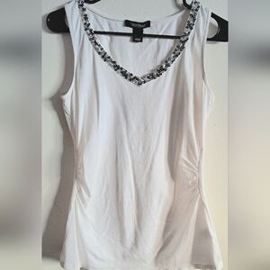 White Embellished Sequenced V-Neck Top